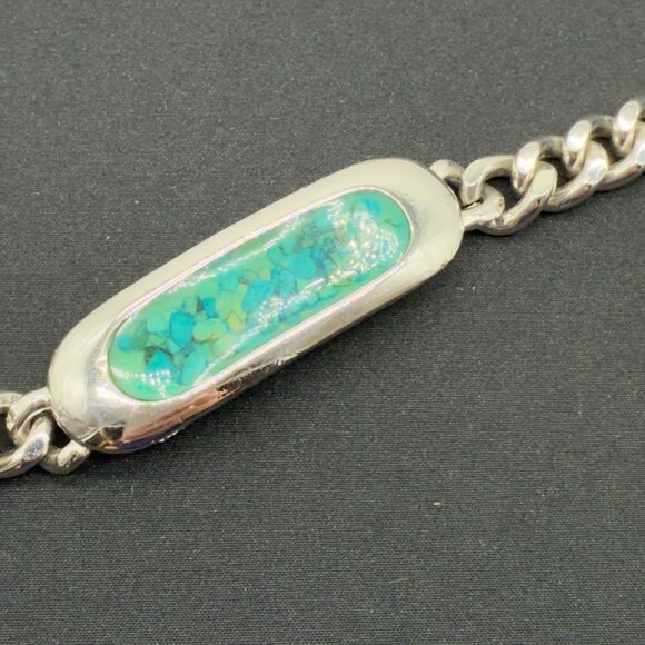 Vtg Celebrity NY Unisex Chunky Mens Bracelet Green Chip Curb Chain Silver Tone - Picture 3 of 10